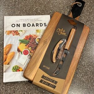 Acacia Wood Cheese Board, Knife & Wine Set + Cookbook